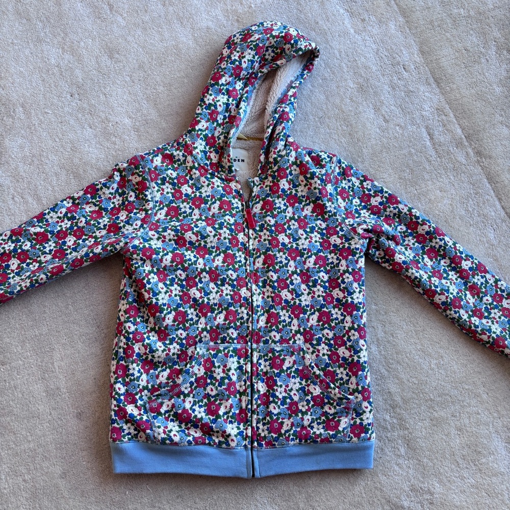 Mini Boden Floral Zip Hoodie shaggy